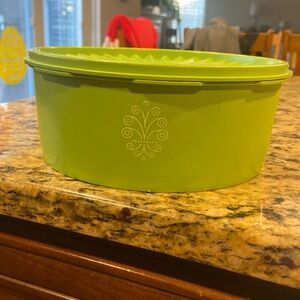 Vintage Tupperware Green Round Canister Servalier with Lid